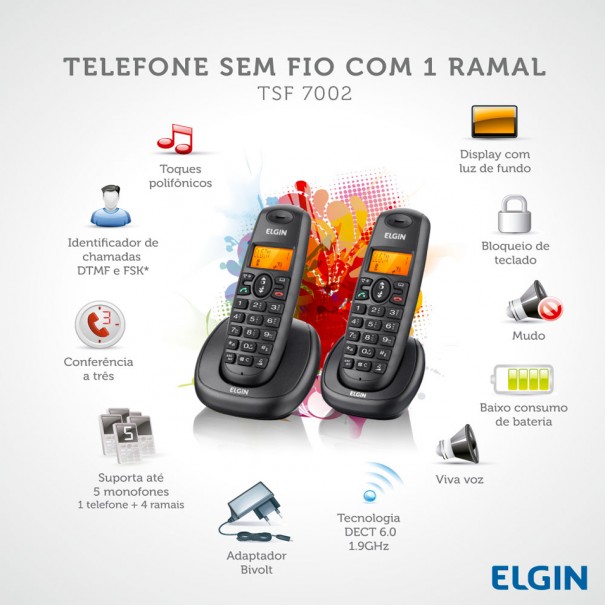 TELEFONE SEM FIO COM RAMAL - ELGIN