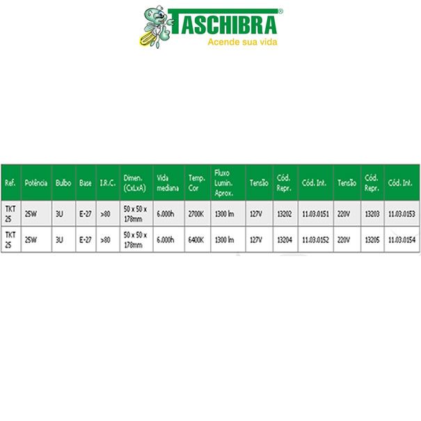LAMPADA COMPACTA 25W TASCHIBRA